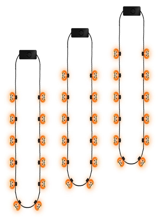 EOBOH Halloween Necklace Accessories, 3PCS 12 Bulbs Pumpkins Light up Halloween Necklaces Bulk, Party Favors Necklaces with Pumpkins, Glow Necklace for Trick or Treat Party Supplies - Image 1